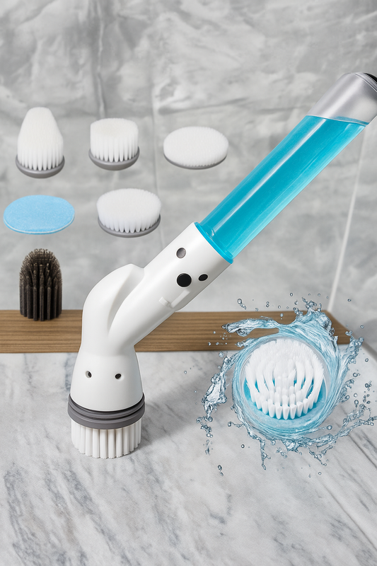 Rechargeable Power Scrubber with Adjustable Long Handle and 6 Replaceable Brush Heads  Perfect for Cleaning Bathrooms Kitchens